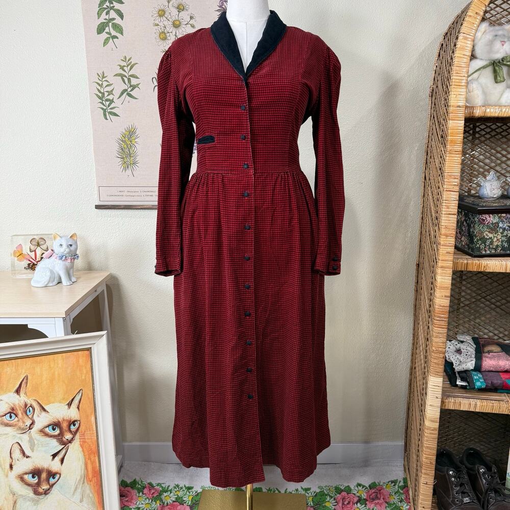 Vintage 80s 90s Corduroy Houndstooth Shirt Dress Grunge Punk Modest Winter M 8